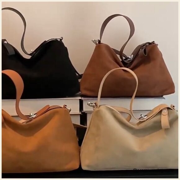 Large Suede Velvet Tote Bag Hobo Shoulder Crossbody Purse Spacious - Picture 7 of 7